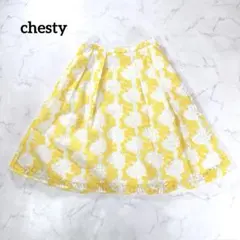 チェスティ チュールスカート フレア 花柄 レース 黄 フラワー刺繍 春コーデ