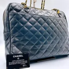 シャネル マトラッセ チェーン ショルダーバッグ ラムスキン ココマーク 黒