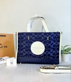 COACH C2826 ネイビー×ホワイト 2WAY トート＆ショルダーバッグ