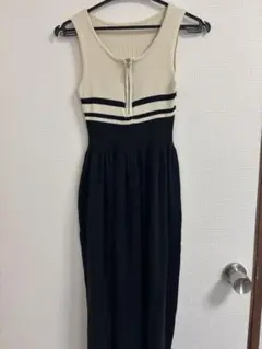 バイカラーリブニット ノースリーブ　ワンピース