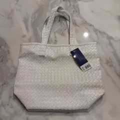 ホワイト 編み込みトートバッグ
