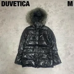 美品 DUVETICA ダウンコート 黒 ファーフード ドローコード 光沢