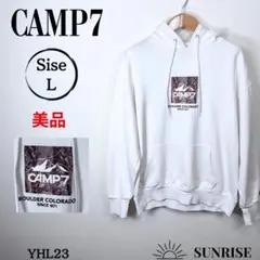 ★美品★ CAMP7 キャンプセブン ホワイト フード付きパーカー ロゴ 綿 L