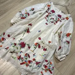 ZARA WOMANザラウーマン☆花柄刺繍 インコ刺繍　チュニックサイズS