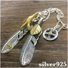 キムタク仕様☆SLV925上金ハートフェザー☆ホワイトハーツ☆鹿革紐