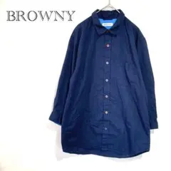 BROWNY コットンシャツ L メンズ カジュアル 七分袖 綿 オシャレボタン