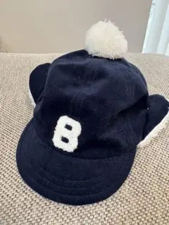 ネイビー ポンポン付き ベビー帽子
