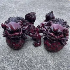 木彫 獅子 置物 一対｜唐獅子 透かし彫り 国際獅子会 敬贈 縁起物
