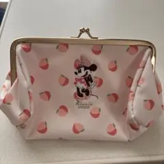ミニーマウス がま口ポーチ ピーチ柄