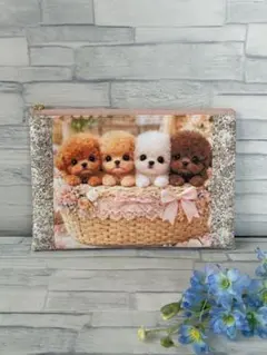 ハンドメイド・ポーチ・パネル生地・犬・いぬ・ポメラニアン・リバティ
