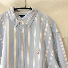 ラルフローレン　チェック柄　ボタンダウンシャツ　ブルー　XL　ポニー