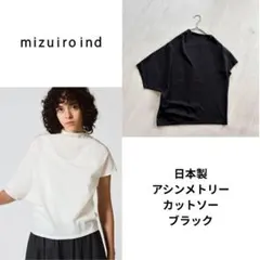 ミズイロインド アシンメトリーカットソー 変形ドルマン 黒 日本製 Fのサムネイル