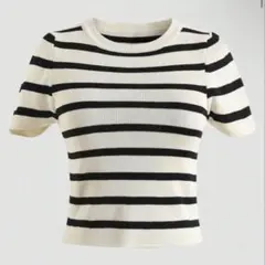 SHEIN ストライプ ボーダー 半袖 ニット トップス レディース L