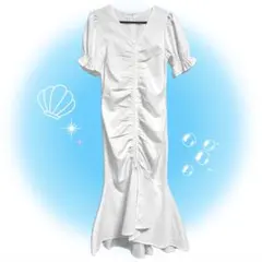 半袖 マーメイドワンピース フロントギャザー