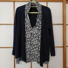 お値下げ中　ネイビー 花柄 ブラウスカーディガン 長袖