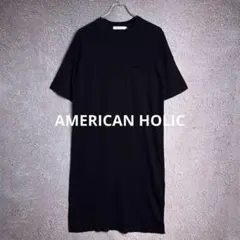 AMERICAN HOLIC ポケット付き 半袖ワンピース 黒 ブラック L