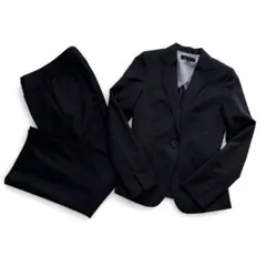 極美品✨アンタイトル シルク混パンツスーツ セットアップ ピンストライプ 紺