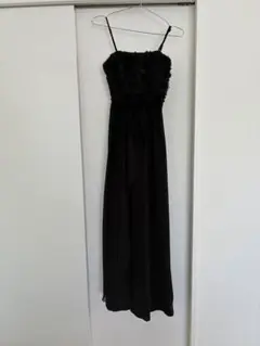 フラワー装飾スリーブレスマキシドレス ブラック　演奏会用