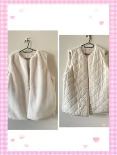 しまむら 新品♪ファー キルト リバーシブル ベスト オフホワイトサイズ（L）