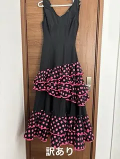 プリマブティック フラメンコ ドレス ワンピース 黒 ピンク バラ柄 フリル プリマブティック フラメンコ ドレス ワンピース 黒 ピンク バラ柄