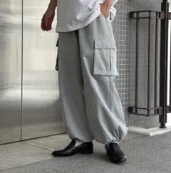 新品precme.グレー色ワイドストレートミリタリーカーゴパンツsizeメンズM