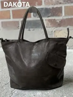 DAKOTAダコタ　カーキ　レザー　トートバッグ　斜めのポケット　A4 2way