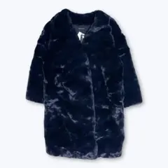 【新品タグ付き】ジーナシス ボリュームファー ノーカラーコート 濃紺 ネイビー