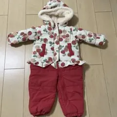 いちご柄フリース裏地付きジャンプスーツ