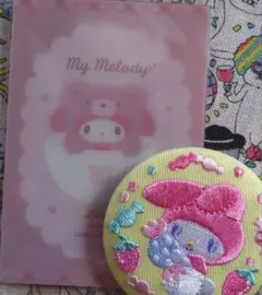 刺繍缶バッジ付ビスケット２ マイメロディ