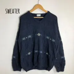 Vintage ネイビー Vネックセーター　アーガイル柄