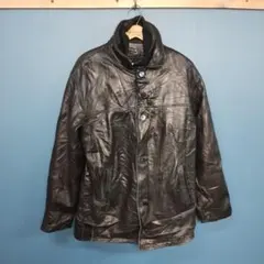 USA古着 BACHRACH ブラックレザージャケット 本革コート カーコート