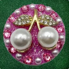 キラキラ・ハンドメイドゴルフマーカー・363 ピンクベースのサクランボ