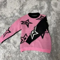 ニット　y2k ピンク　ブラック　星柄　パンク