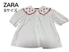 ZARA 半袖ブラウス 花柄刺繍　パフスリーブのサムネイル