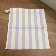 紫と白のストライプ 巾着袋
