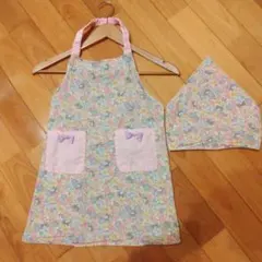 女の子　花柄エプロンと三角巾セット