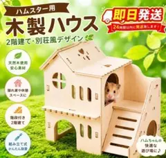 ハムスター 木製ハウス 2階建て 別荘風 隠れ家 階段付 組み立て式 小動物用1のサムネイル