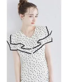 ウエストリボン付きフラワー&ドットアソートプリントビックカラープリーツワンピース