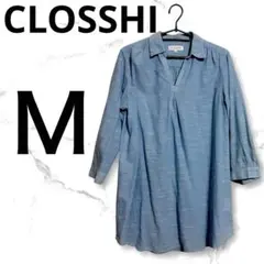 CLOSSHI クロッシー 七分袖 スキッパーシャツ チュニック ブルー Mのサムネイル