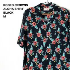 【RODEO CROWNS】 ロデオクラウンズ アロハシャツ ブラック 黒 Mのサムネイル