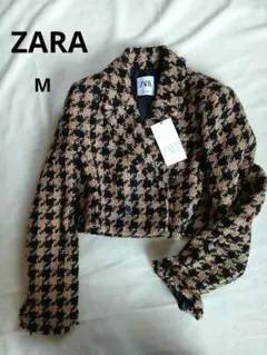 タグ付き　ZARA　テクスチャー素材クロップド丈ツイードジャケット　M