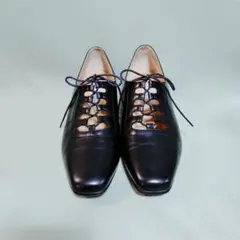 銀座ヨシノヤ CREA 黒レースアップパンプス ギリーシューズ 24㎝のサムネイル