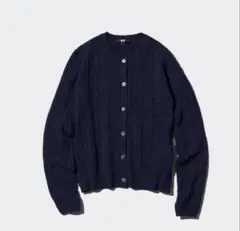 UNIQLO ユニクロ　ケーブルクルーネックカーディガン　ネイビー