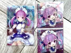 ホロライブ　湊あくあ　 Vtuberウエハースカード とステッカー 計3枚セット