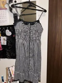 キャミワンピース ギンガムチェック レース