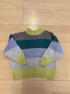 美品 coca kids 子供服 マルチボーダー ハイネック セーター100 緑