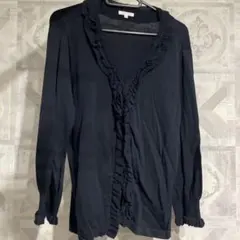 希少サイズ　TO BE CHIC フリルカーディガン ネイビー　Ｖのサムネイル