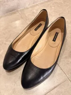 FABIO RUSCONIブラックレザーフラットシューズ 36