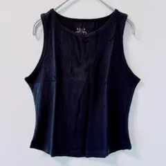 【美品】リブタンクトップ ショート丈 XL ブラック 黒 インナー 無地