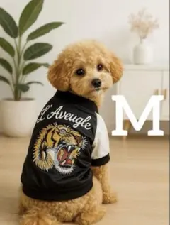 犬服　Mサイズ　スカジャン ジャケット 小型犬 おしゃれ 白黒デザイン ペット服